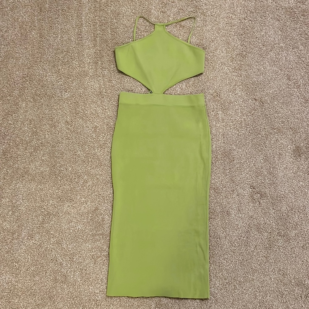 White Fox green open back midi dress